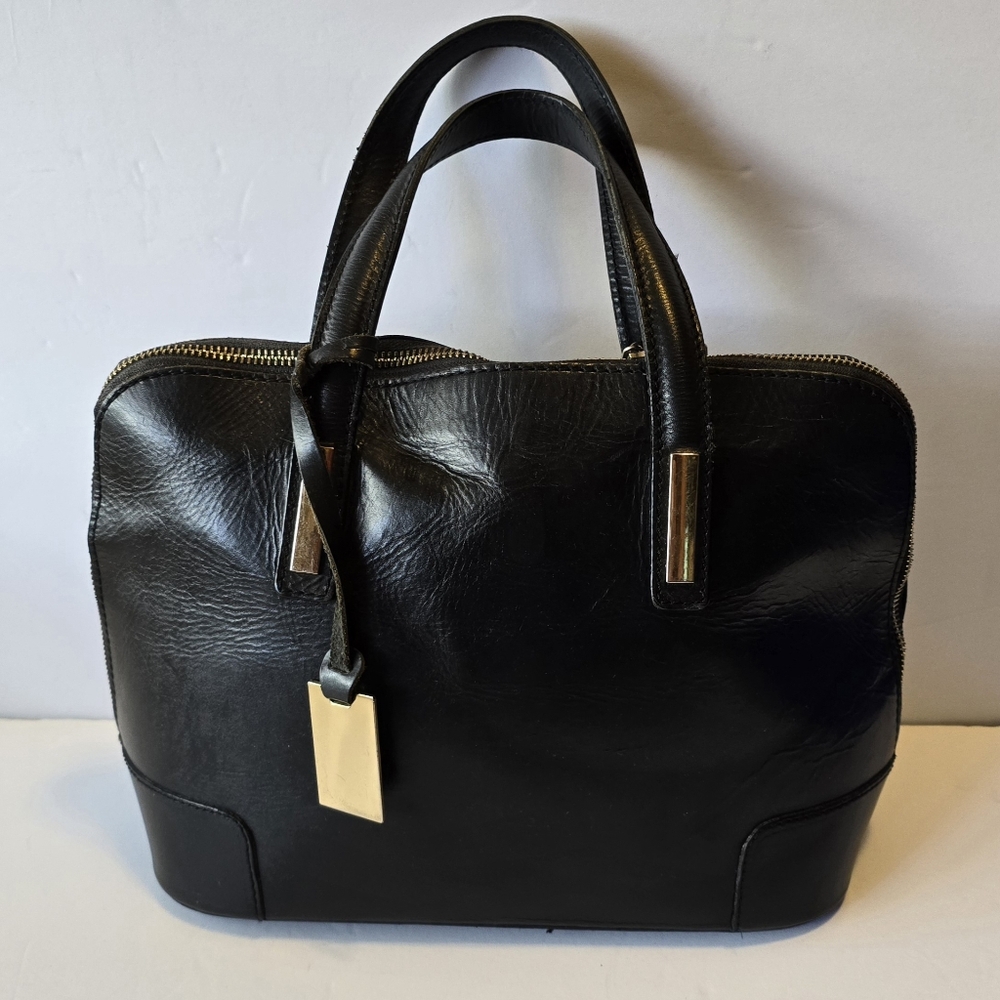Carla Ferreri black leather top handle bag